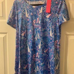 NWT Lilly Pulitzer Cody Short Sleeve Dress Boca Blue Its A Sailabration | Size L